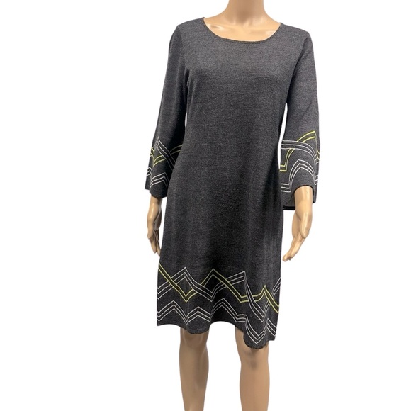 R&K Gray Knee Length 3 Quarter Sleeve Lightweight Knit Acrylic Sweater Dress M - Picture 1 of 7
